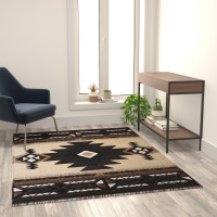 Flash Furniture ACD-RGELYF-57-BN-GG Mohave Collection 5' x 7' Brown Traditional Southwestern Style Area Rug - Olefin Fibers with Jute Backing